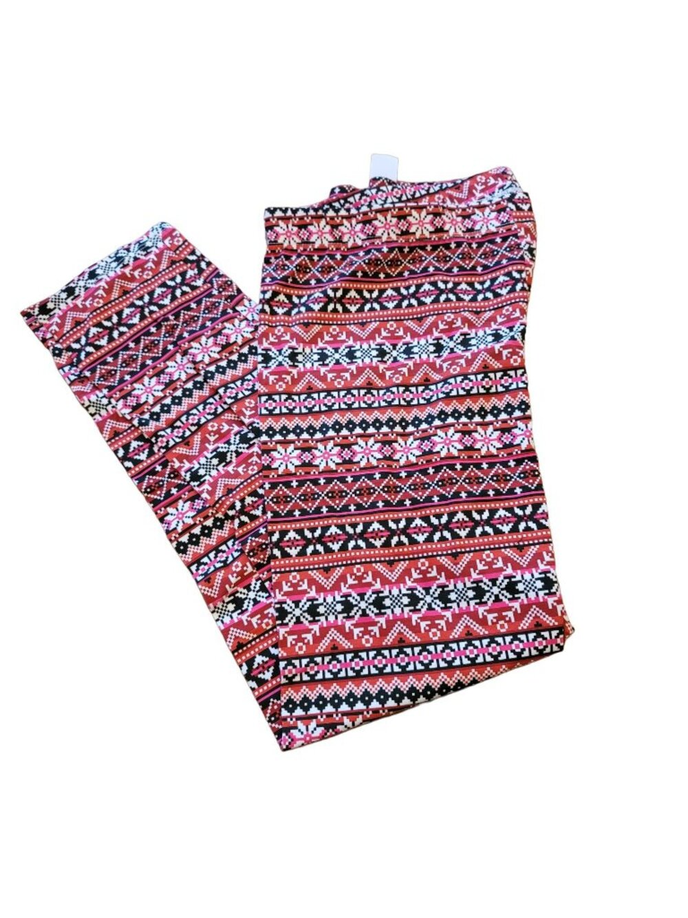 Holiday Leggings Red Pink and Black Snowflake Juniors Size L (11/13) JJ3211